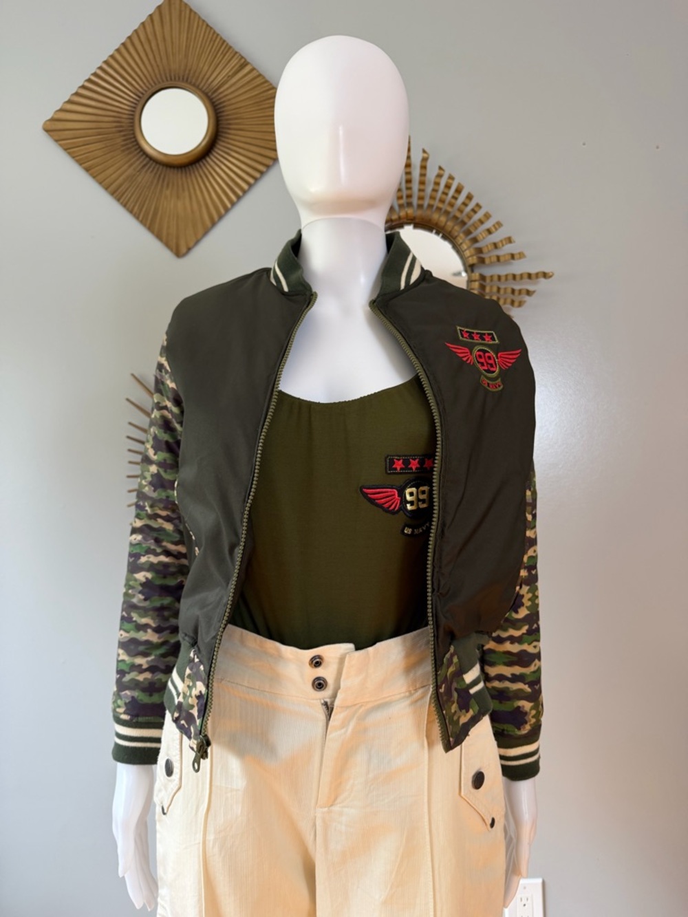 Military Puffer Jacket & Bodysuit Set